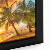 Extra large framed canvas of a Caribbean Barbados scenery in black with colorful, textured art, ideal for living room decor.