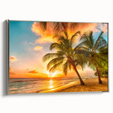 Framed canvas of a vintage-style Barbadian landscape with muted colors, ideal for bedroom wall art.