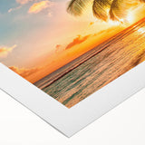 Art deco poster of a Caribbean Barbados scenery in muted blue and green tones on rolled canvas.