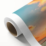 Art deco poster of a serene Caribbean beach scene in pastel shades on rolled canvas, ideal for nursery wall art.