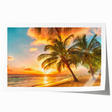 Extra large rolled print of a Caribbean scenery with vibrant blue and green tones, ideal for dining room wall art.
