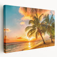 Caribbean Barbados landscape on large stretched canvas featuring vivid blue and green tones, suitable for kitchen wall art.