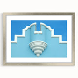 Extra large framed abstract art print of Caribbean scenery in vibrant blue and green tones on textured canvas.