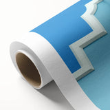 Art deco style poster of Caribbean scenery on rolled canvas, with vibrant blue and green tones, ideal for nursery wall art.