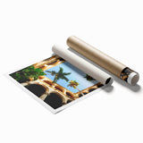Extra large rolled print featuring vibrant, floral Cuban scenery, ideal for classy bathroom or large living room wall art.