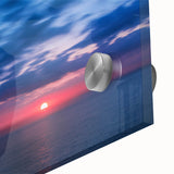 Acrylic print of a large abstract Caribbean scenery in vibrant blue and green, ideal for dining room art.