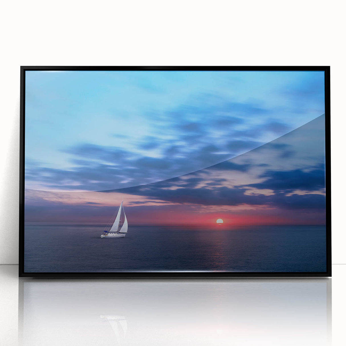 Large abstract wall art depicting a Caribbean scene in vibrant blues and greens on a framed acrylic.