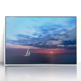 Acrylic print of a Caribbean scenery with vibrant blues and greens in an art deco style, ideal for modern art wall decor.