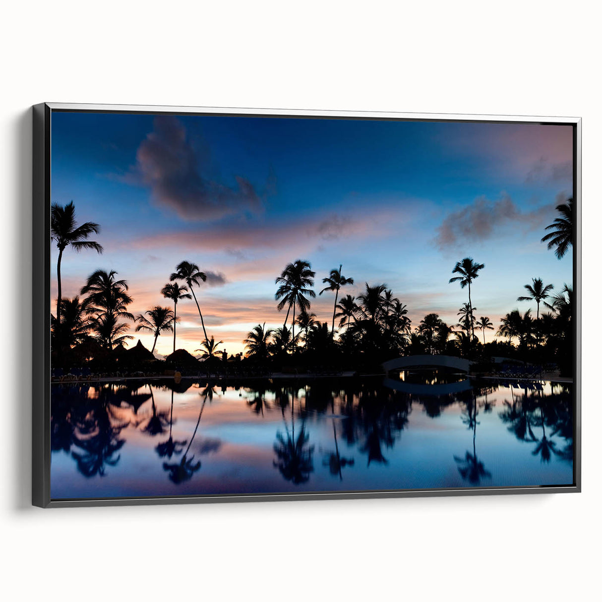 Black and white landscape art painting of Caribbean Haiti on framed canvas, suitable for bedroom decor.