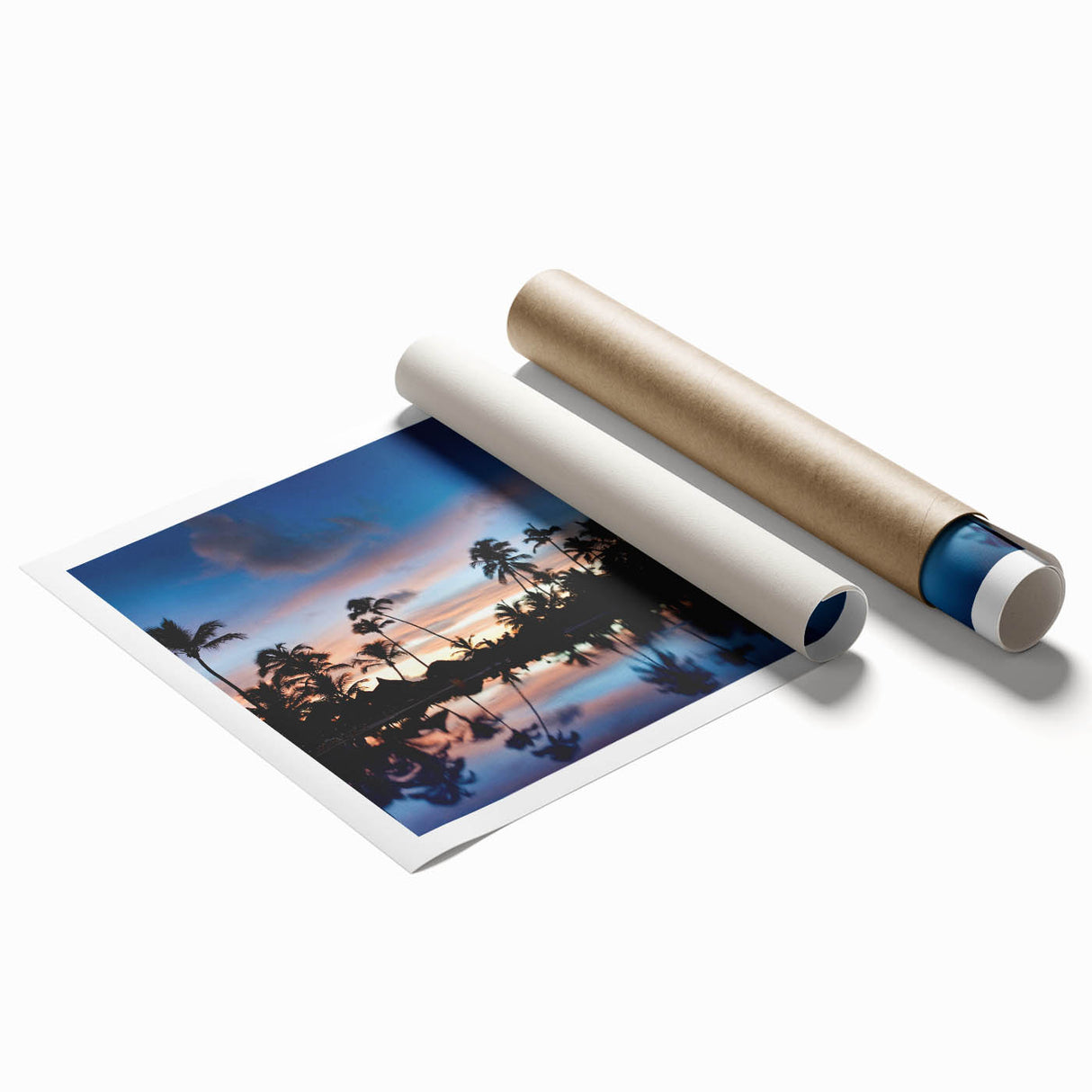 Extra large rolled canvas print featuring a vibrant Caribbean scenery with lush floral elements.