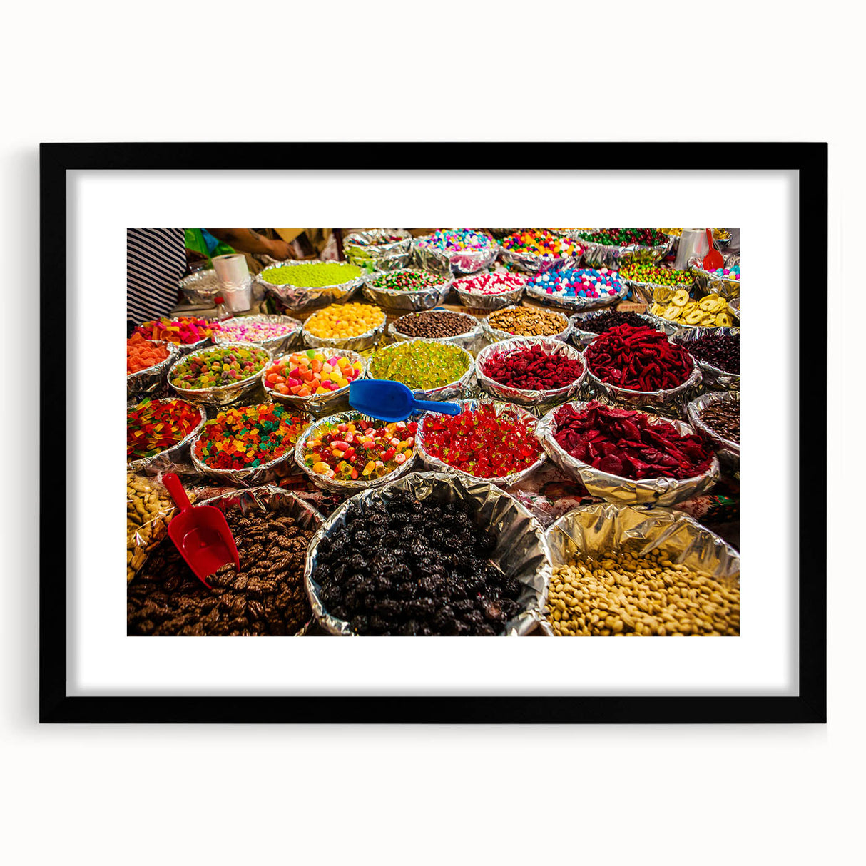 Abstract art print of vibrant Caribbean scenery in textured colors on a large framed canvas, ideal for living room decor.