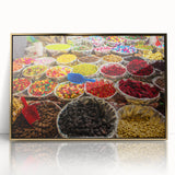 Mid-century modernist art depicting a Caribbean scenery in acrylic, framed in gold, ideal for modern art wall decor.