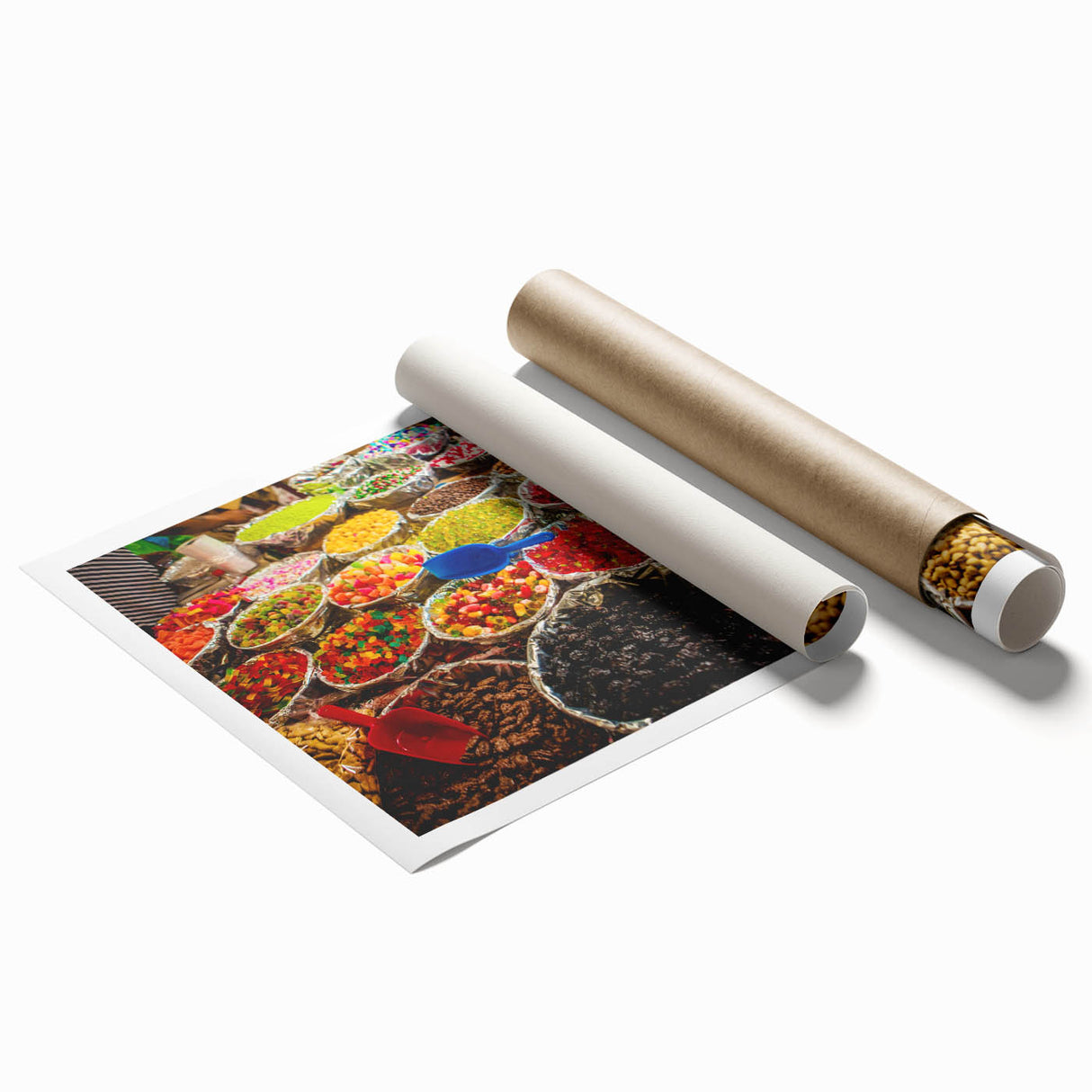 Extra large rolled print of a Caribbean scenery with vibrant tropical flowers, ideal for classy bathroom wall art.