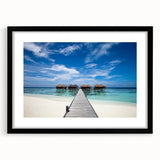 Extra large abstract art print of a vibrant Caribbean scene on a textured canvas, framed in black.