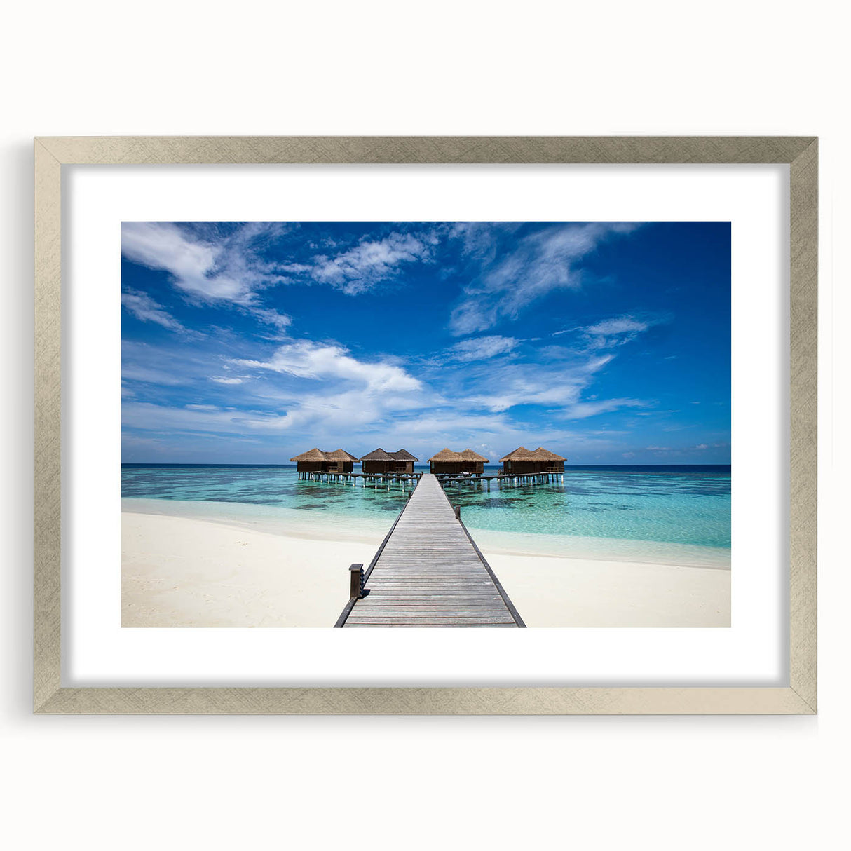 Extra large wall art featuring an abstract depiction of Caribbean scenery in vibrant blues and greens.
