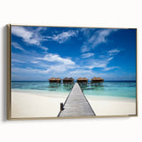 Vintage poster art of a Caribbean Martinique landscape on framed canvas, featuring vibrant colors against a black backdrop.