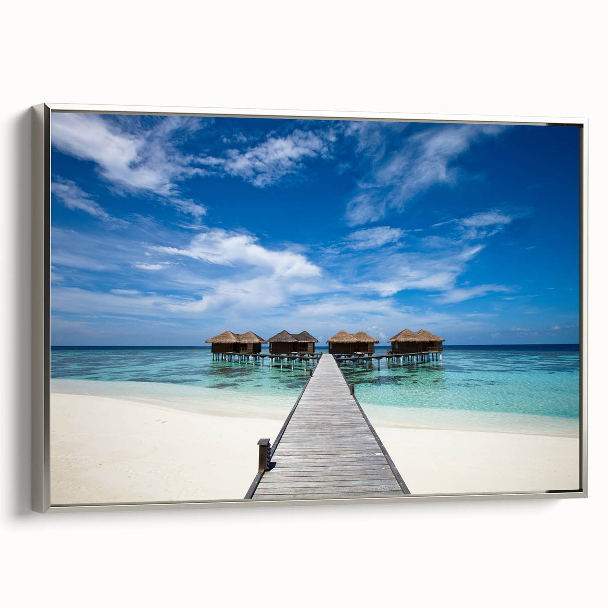 Framed canvas of a vintage Caribbean landscape in muted earth tones, ideal for bedroom wall art.