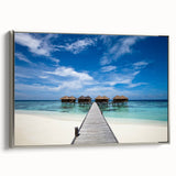 Framed canvas of a vintage Caribbean landscape in muted earth tones, ideal for bedroom wall art.