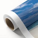 Art Deco poster of a Caribbean landscape on rolled canvas, in vibrant blue and green tones, ideal for nursery wall art.