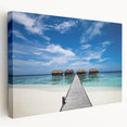 Large canvas print of a Caribbean beach scene with vivid blue and turquoise waters, ideal for kitchen wall art.