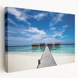 Large canvas print of a Caribbean beach scene with vivid blue and turquoise waters, ideal for kitchen wall art.