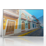 Framed acrylic print of a Caribbean scenery in Puerto Rico, with vibrant ocean and sky hues, ideal for modern art wall decor.