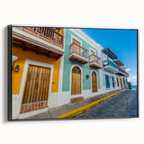 Black and white framed canvas of a vintage Puerto Rican landscape, ideal for bedroom decor.