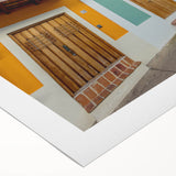 Art deco poster featuring a vibrant seaside scene in Puerto Rico on rolled canvas, suitable for dining room decor.