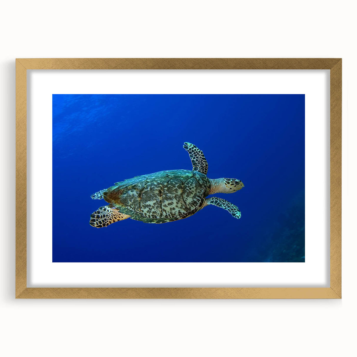 Abstract art print of Caribbean Saint Lucia scenery in muted blue and green tones on a framed canvas.