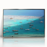 Framed acrylic print of Caribbean Saint Vincent scenery in muted blue and green tones, suitable for modern art wall decor.