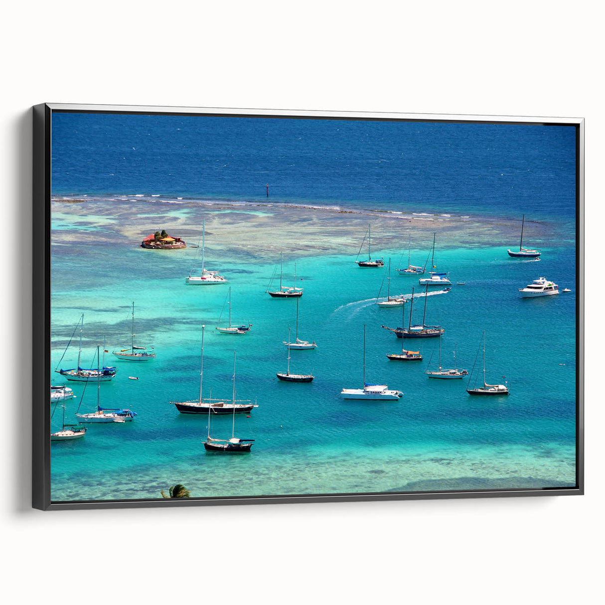 Black and white framed canvas of Saint Vincent landscape, ideal for bedroom wall art.