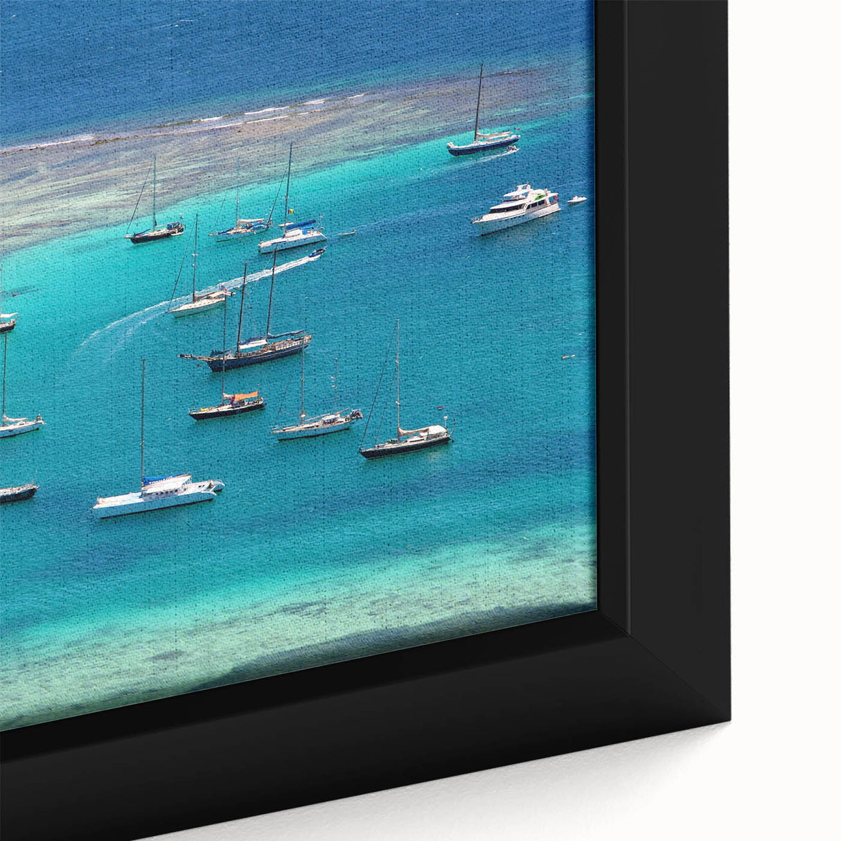 Extra large framed canvas featuring a textured, colorful Caribbean scenery, ideal for living room decor.