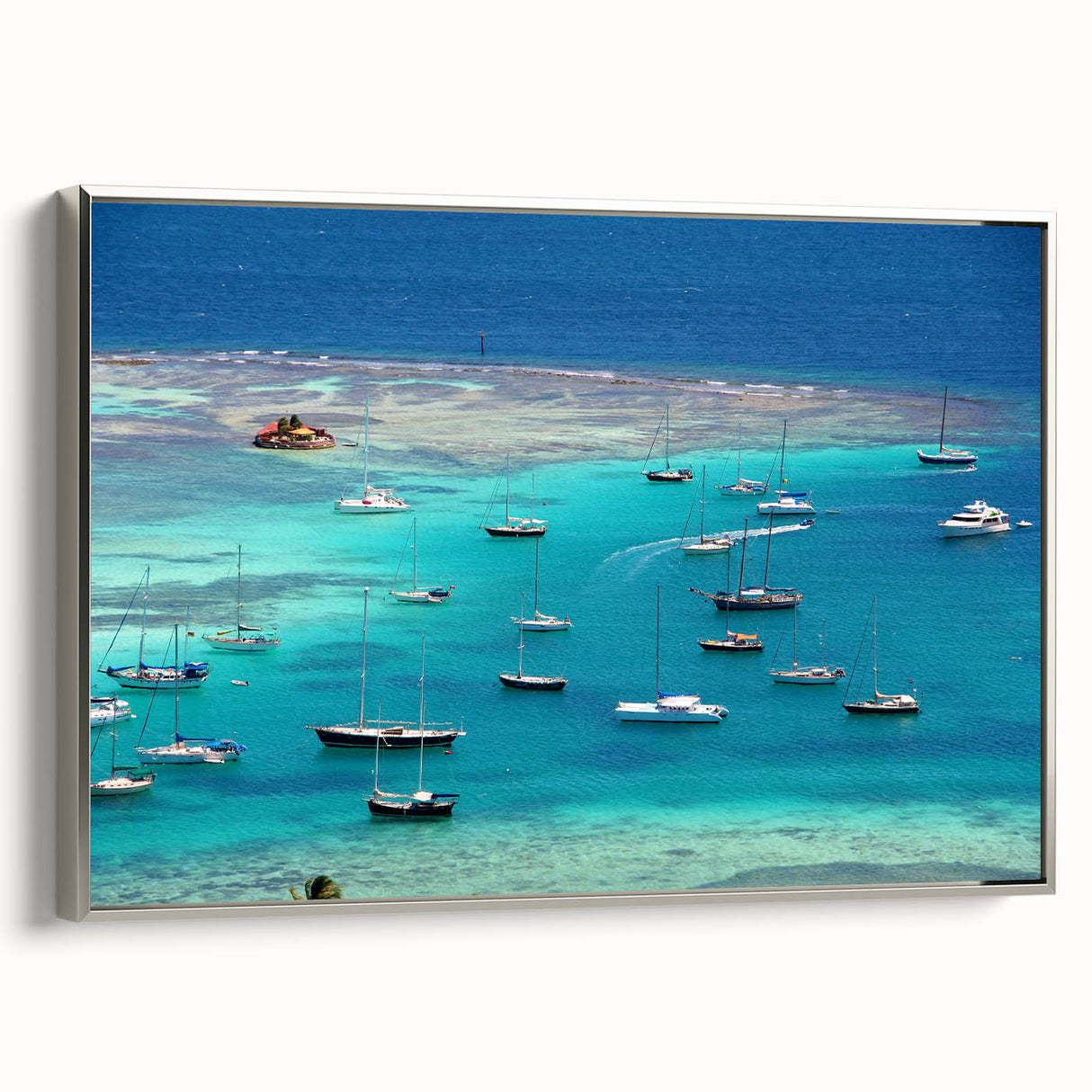 Framed canvas landscape art paintings depicting the Caribbean Saint Vincent scenery in vibrant colors.