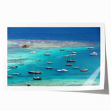 Rolled print of a Caribbean scenery with vibrant green and blue tones, suitable as art wall dining room decor.
