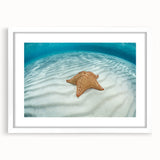 Textured art depicting the Caribbean Virgin Islands in muted blue and green hues on a framed white mat.