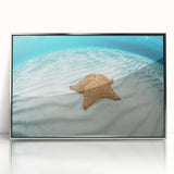 Framed acrylic print of Caribbean Virgin Islands scenery in muted blue and green tones, ideal for modern art wall decor.