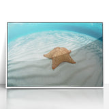 Mid-century modernist art depicting the Caribbean Virgin Islands in vibrant hues on a framed acrylic.