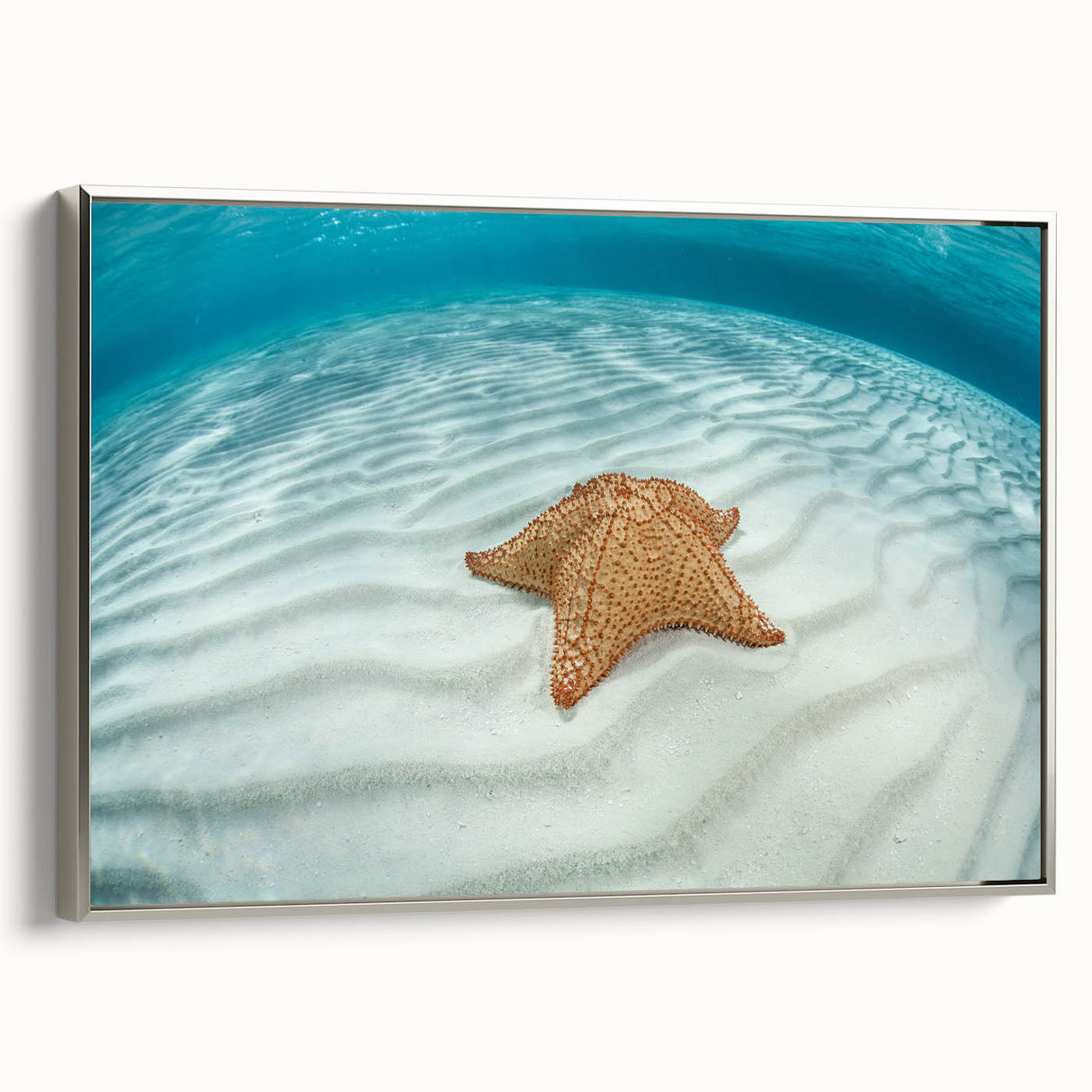 Framed canvas featuring a vintage-style landscape art painting of the Caribbean Virgin Islands in colorful hues.
