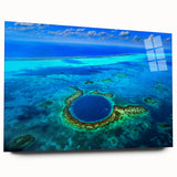 Large abstract wall art of a Central American scenery in muted earth tones on acrylic glass.