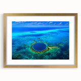 Extra large abstract art print of Central American scenery in textured style, framed in gold, ideal for living room decor.