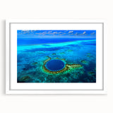 Abstract art print of a Central American landscape in muted earth tones, framed with a white mat.