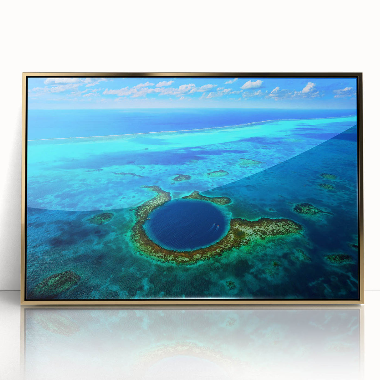 Framed acrylic print of a Belize landscape in muted earth tones, ideal for modern art wall decor.
