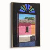 Framed canvas wall art depicting a vintage landscape painting of El Salvador in black and gold tones.