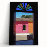 Black and white stretched canvas of Central American scenery, ideal for kitchen wall art or bedroom ambiance.