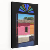 Stretched canvas print of a Central American landscape in earthy green and brown tones, suitable for kitchen wall art.