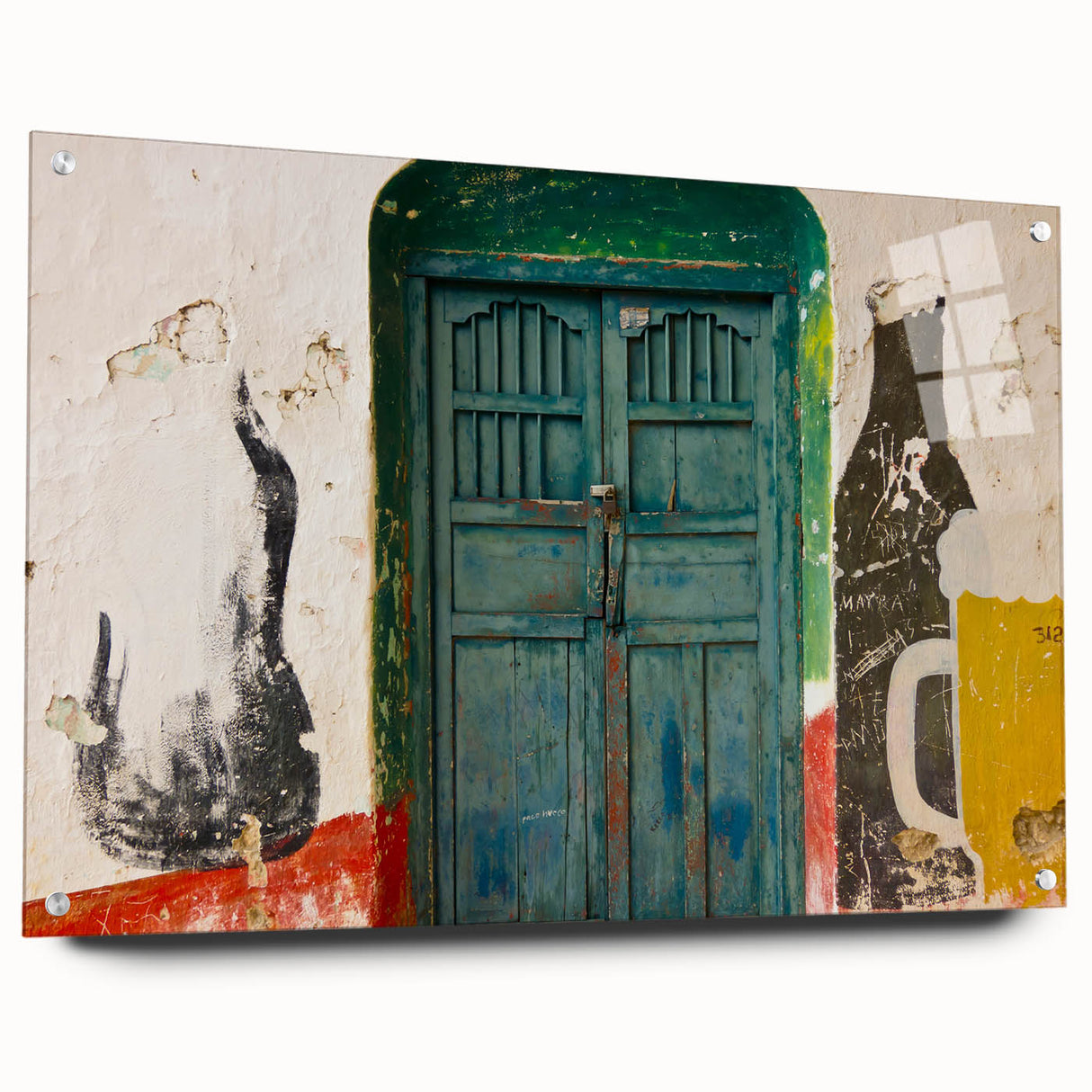 Large abstract wall art of a Central American scenery in muted earth tones on acrylic glass.