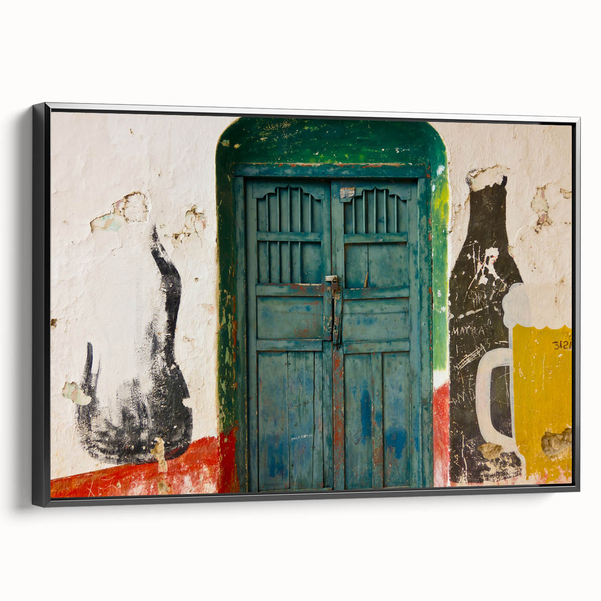 Black and white framed canvas of a vintage-style Central American landscape, ideal for bedroom wall art.