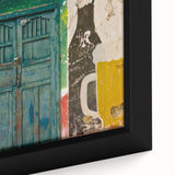 Framed canvas of a textured Central American scenery in black with vibrant colorful accents, ideal for living room decor.