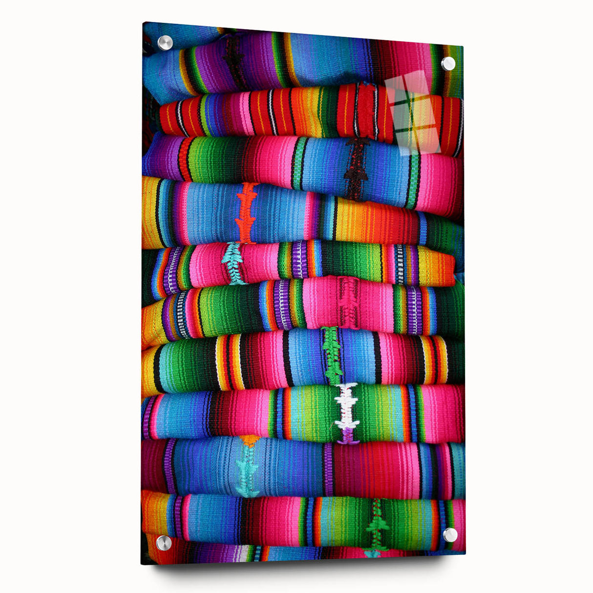 Acrylic print of a large abstract depiction of Central American scenery in vibrant blues and greens.