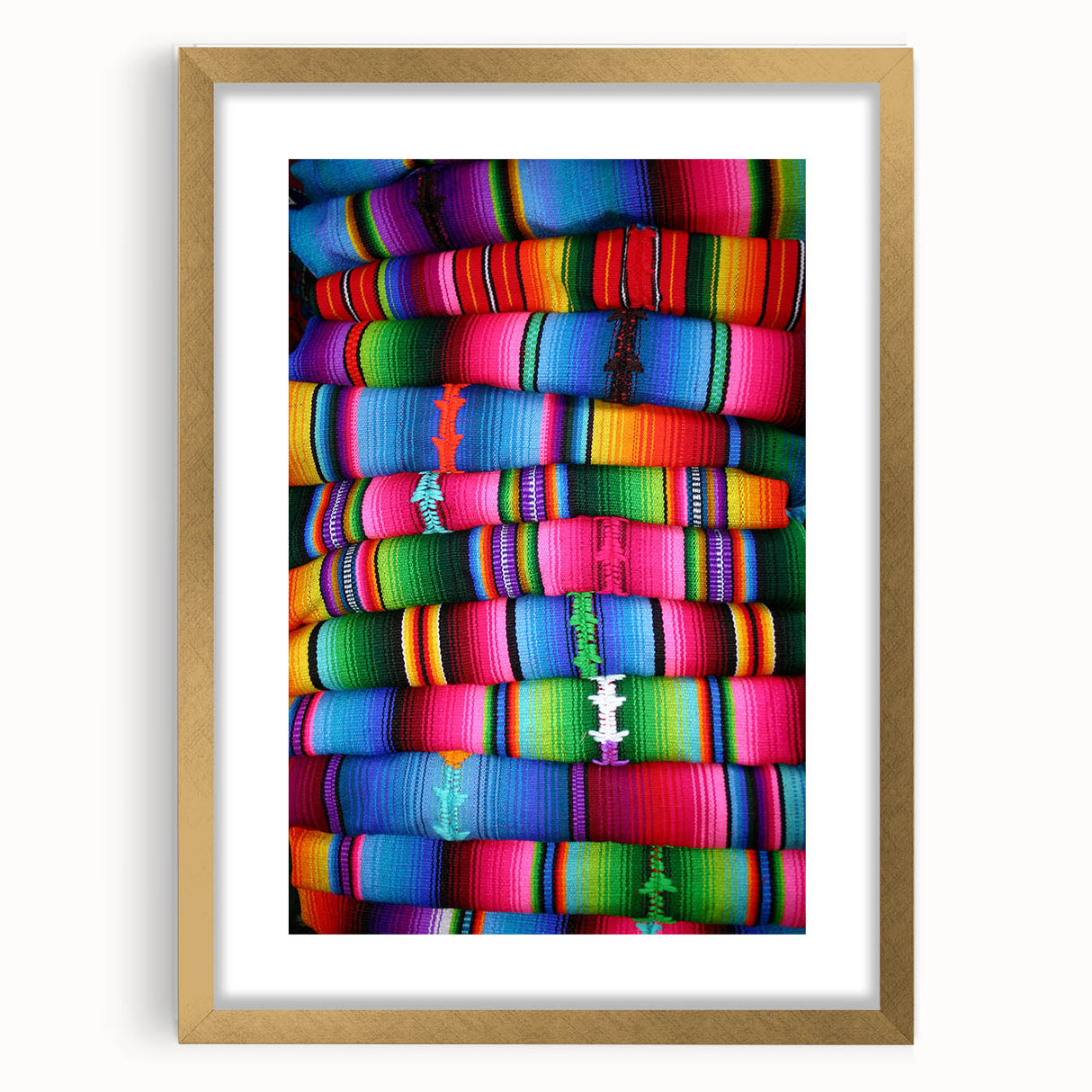 Extra large abstract art print featuring textured scenery of Central America, in a gold frame with mat.